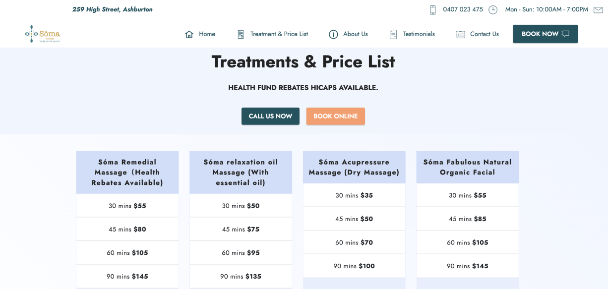 工作室按摩店网站制作案例 - SomaMassage社区按摩店网站